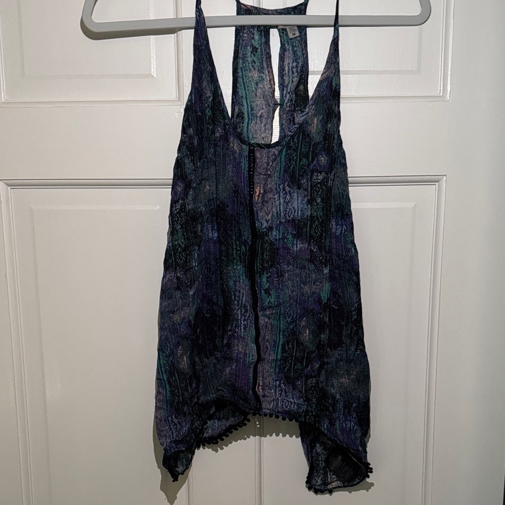 Ecote Blue and Black Asymmetrical Backless Tank Top